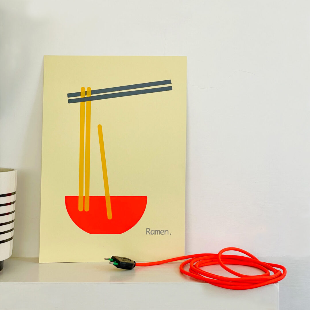 Ramen gelb Siebdruck Ramen handgedruckt Neonfarben Frau Plonka auf gelb