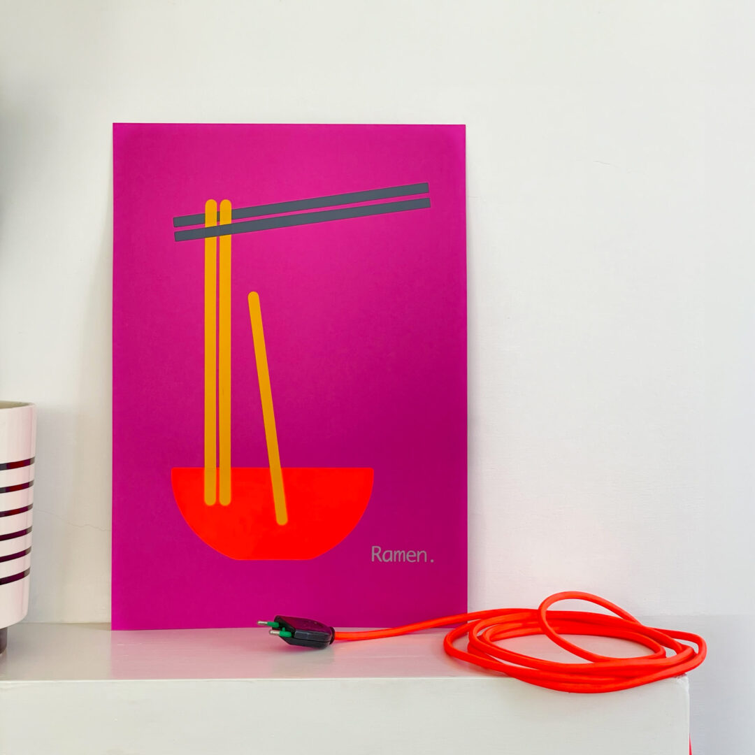 Ramen pink Siebdruck Ramen handgedruckt Neonfarben Frau Plonka auf pink