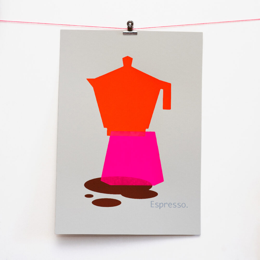 espresso-graugruen Siebdruck Espresso handgedruckt von Frau Plonka auf grau