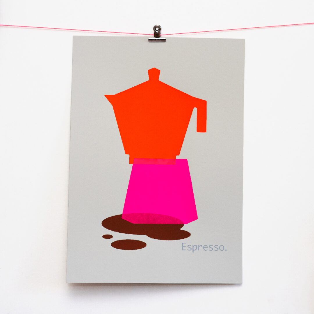 espresso-graugruen Siebdruck Espresso handgedruckt von Frau Plonka auf grau