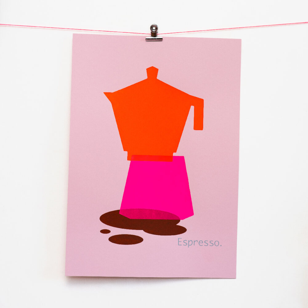 espresso-rosa Siebdruck Espresso handgedruckt von Frau Plonka auf rosa