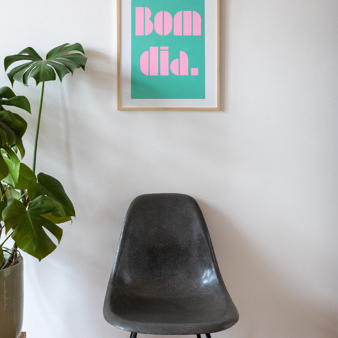 Siebdruck Bom Dia handgedruckt Neonfarben Frau Plonka