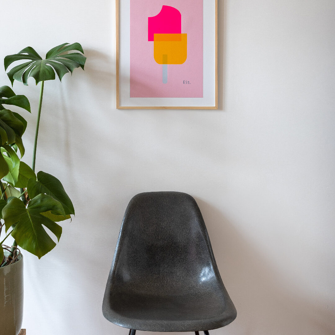 Siebdruck Eis handgedruckt in Neonfarben von Frau Plonka auf rosa