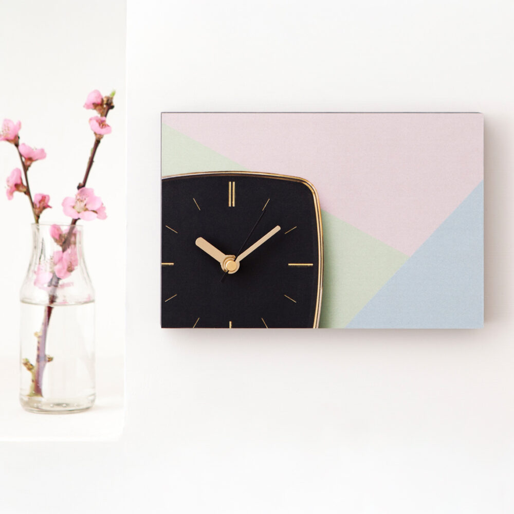 wanduhr-Gold.rosablaugrün-01 Wanduhr Edition GOLD schwarz RGB aus eigener Fotografie | Frau Plonka