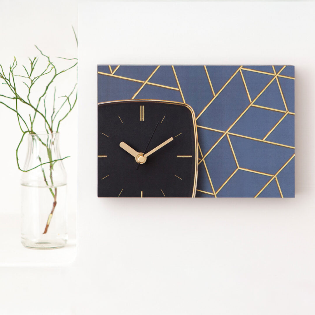 Wanduhr blau gold aus eigener Fotografie | Frau Plonka