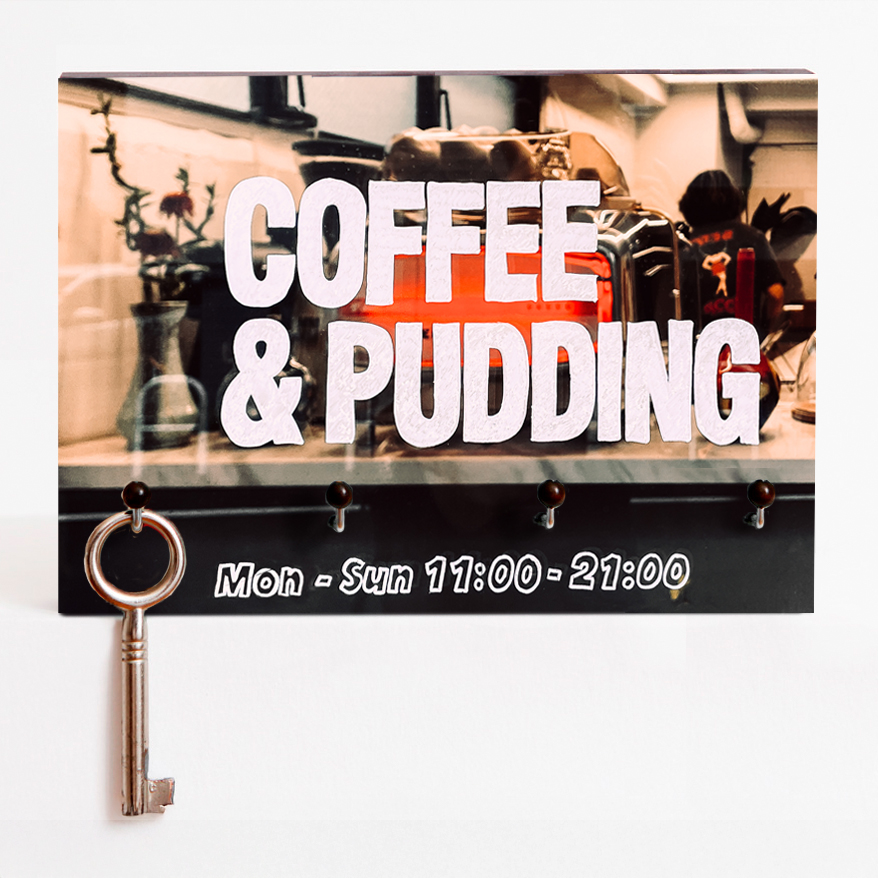 Schlüsselbrett mit Foto Coffeeund pudding aus eigener Fotografie | Frau Plonka
